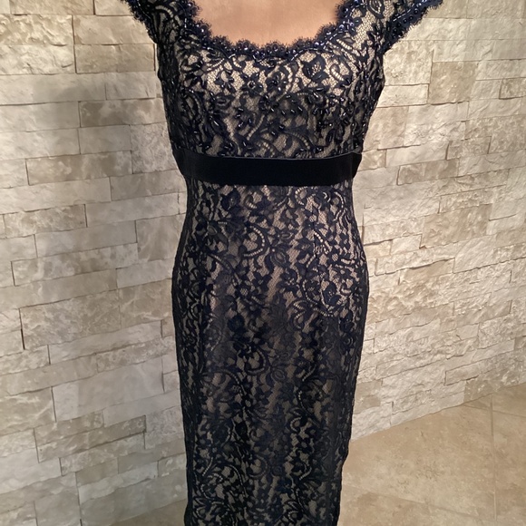 Tadashi Shoji Classic Collection Navy Blue Lace Cocktail Dress - Picture 2 of 15